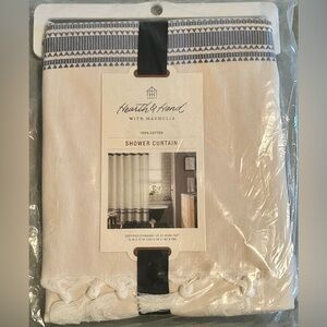Hearth & Hand Cream and Blue Shower Curtain NWT